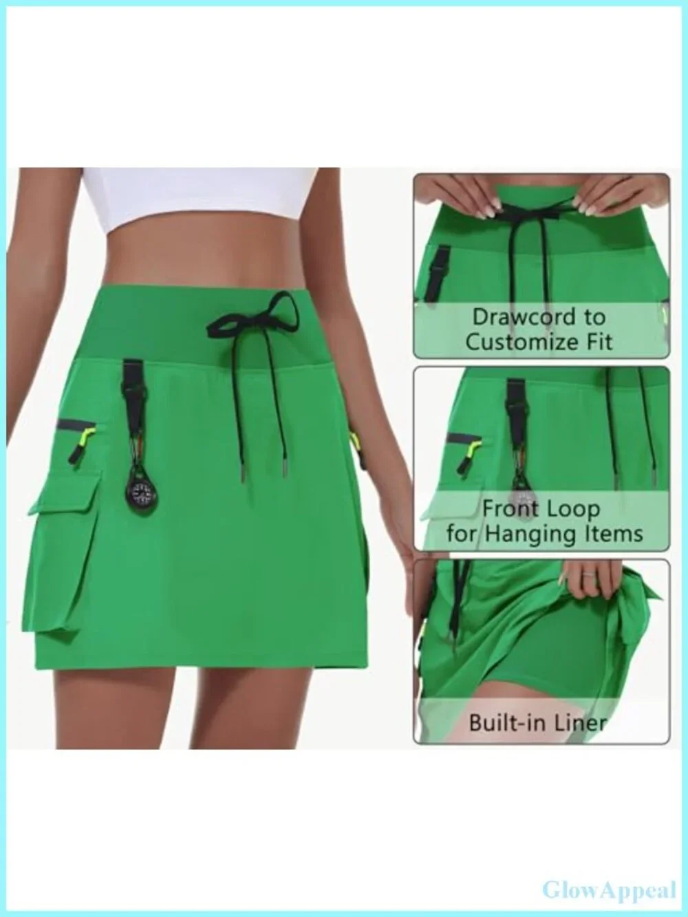 Hiking Cargo Skort with Zipper Pockets, High Waisted Quick Dry, UPF 50+, 4